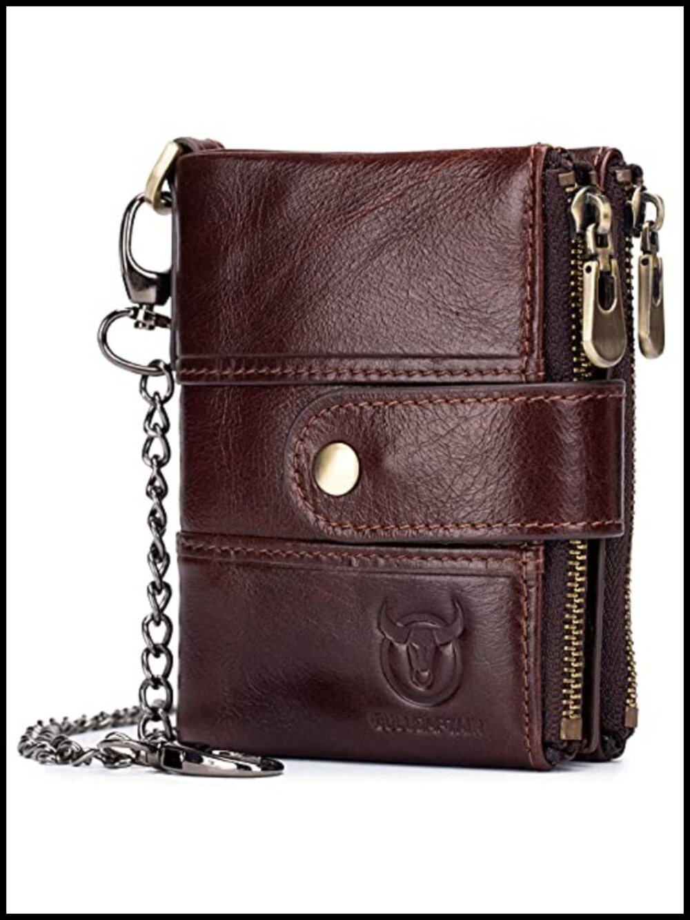 Genuine Leather Bifold RFID Blocking Men's Wallet with Chain